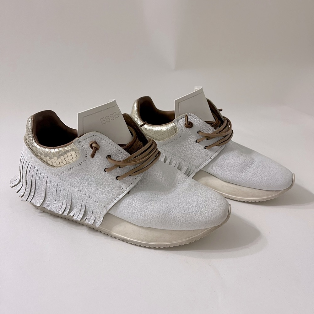 Esseutesse White Leather Fringe Sneaker - 37